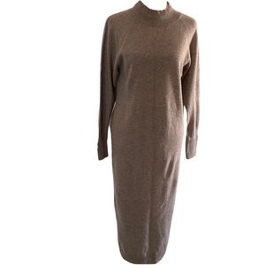 McCULLEY’S CASHMERE MIDI DRESS SIZE SMALL CLOSE NECK LONG SLEEVES LIGHT BROWN